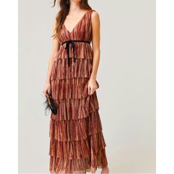 Deeelly Women Sleeve Less Maxi Towered Style Zip At The Back Dress Copper Size M - Picture 9 of 11